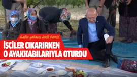 İşçiler çıkarırken o ayakkabılarıyla oturdu