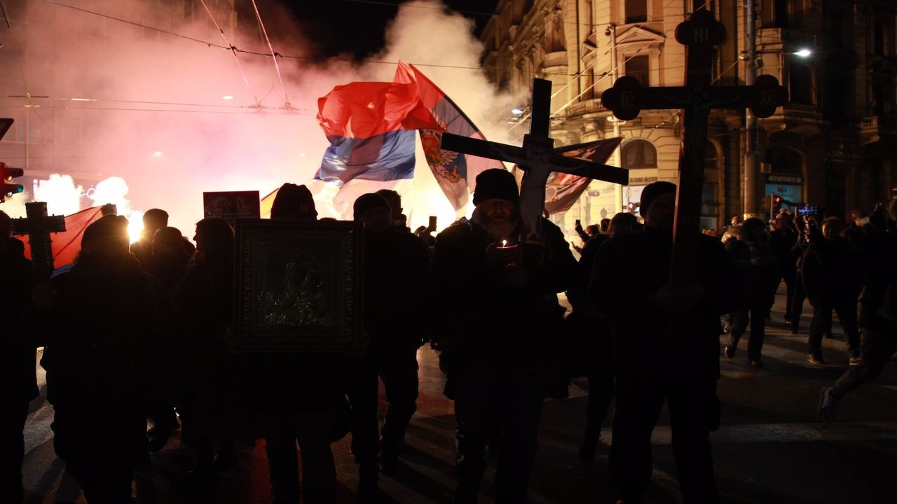 Belgrad'da Rusya'ya destek gösterisi