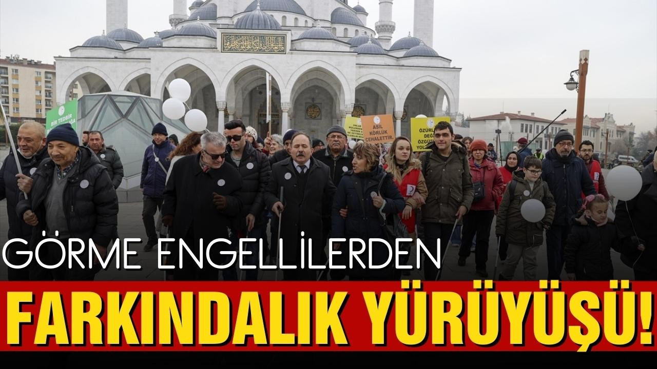 Görme engellilerden "farkındalık" yürüyüşü