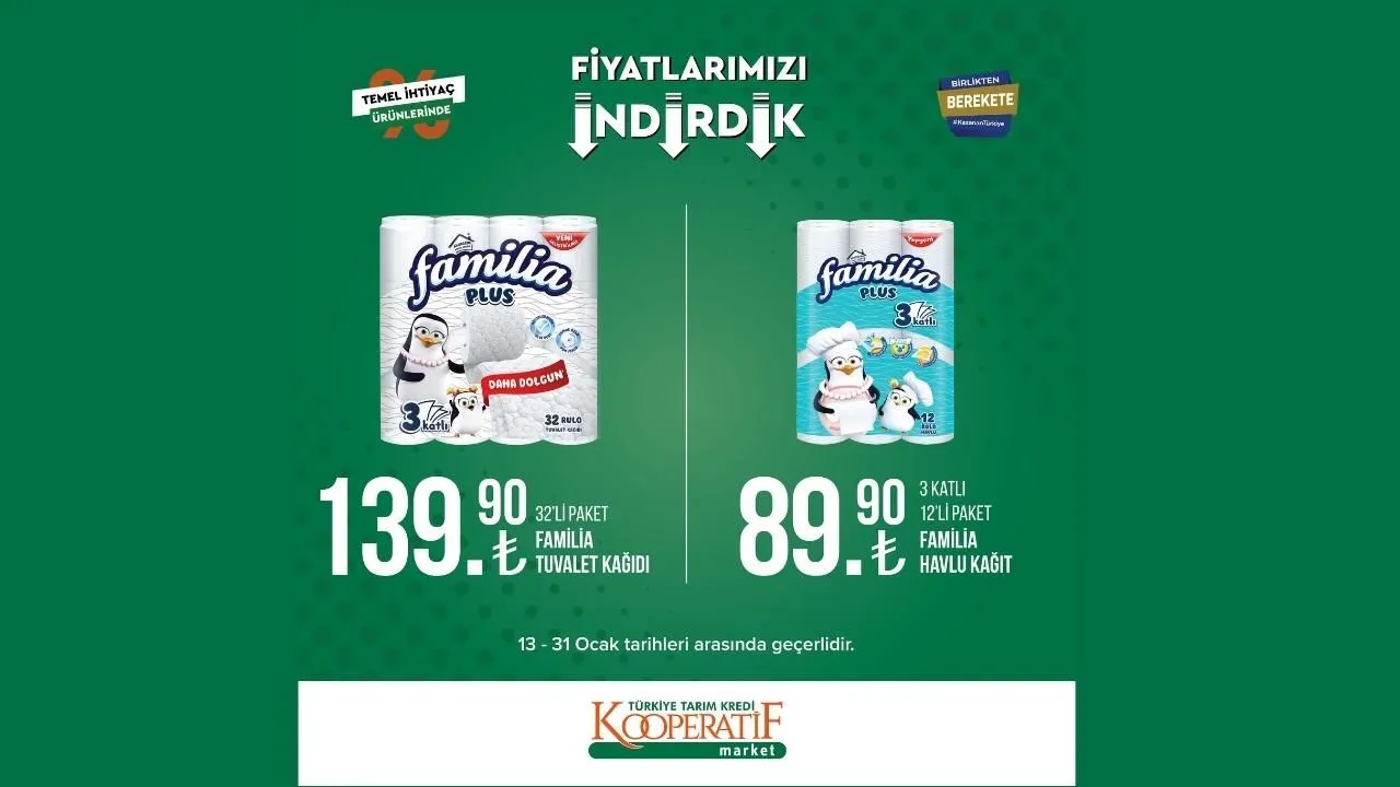 Tarım Kredi Kooperatif Market'in yeni indirimli fiyatları!