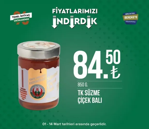 Tarım Kredi Kooperatifi Market, birçok üründe indirime gitti
