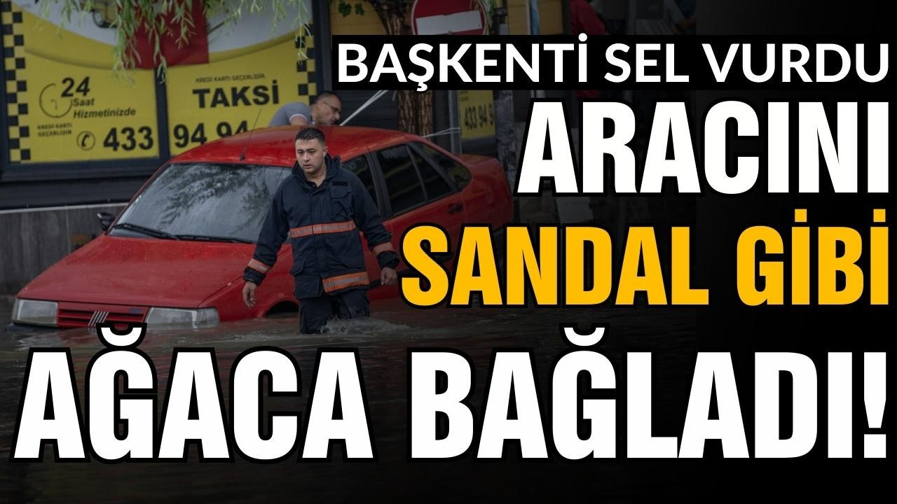 Ankara'da otomobilini iple ağaca bağladı
