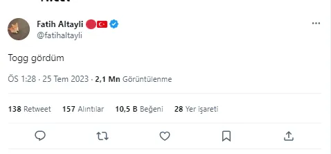 Trafikteki Togg'ların sayısı giderek artıyor