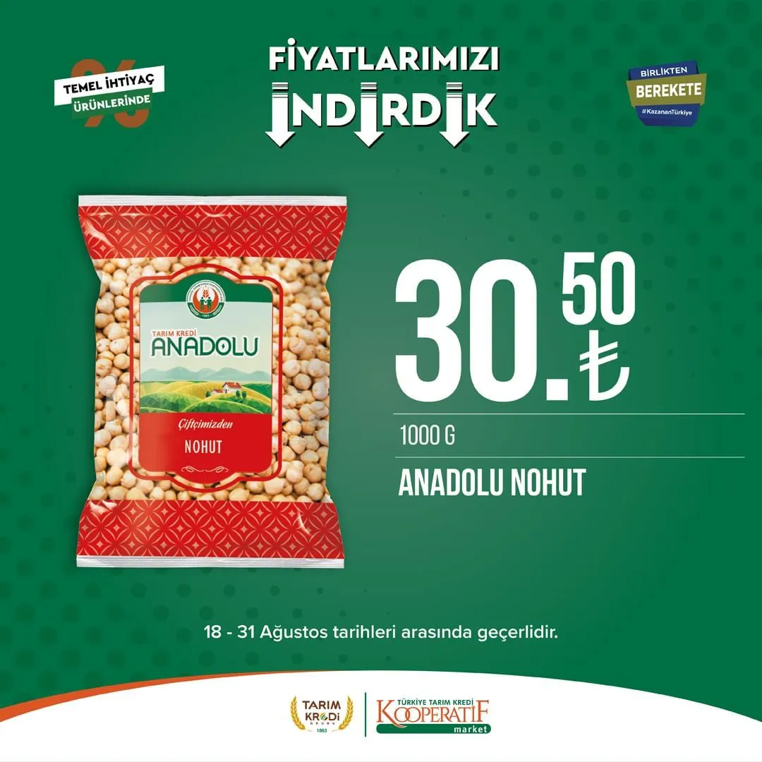 Tarım Kredi Market'te Ağustos ayı ikinci dönem indirimi başladı!