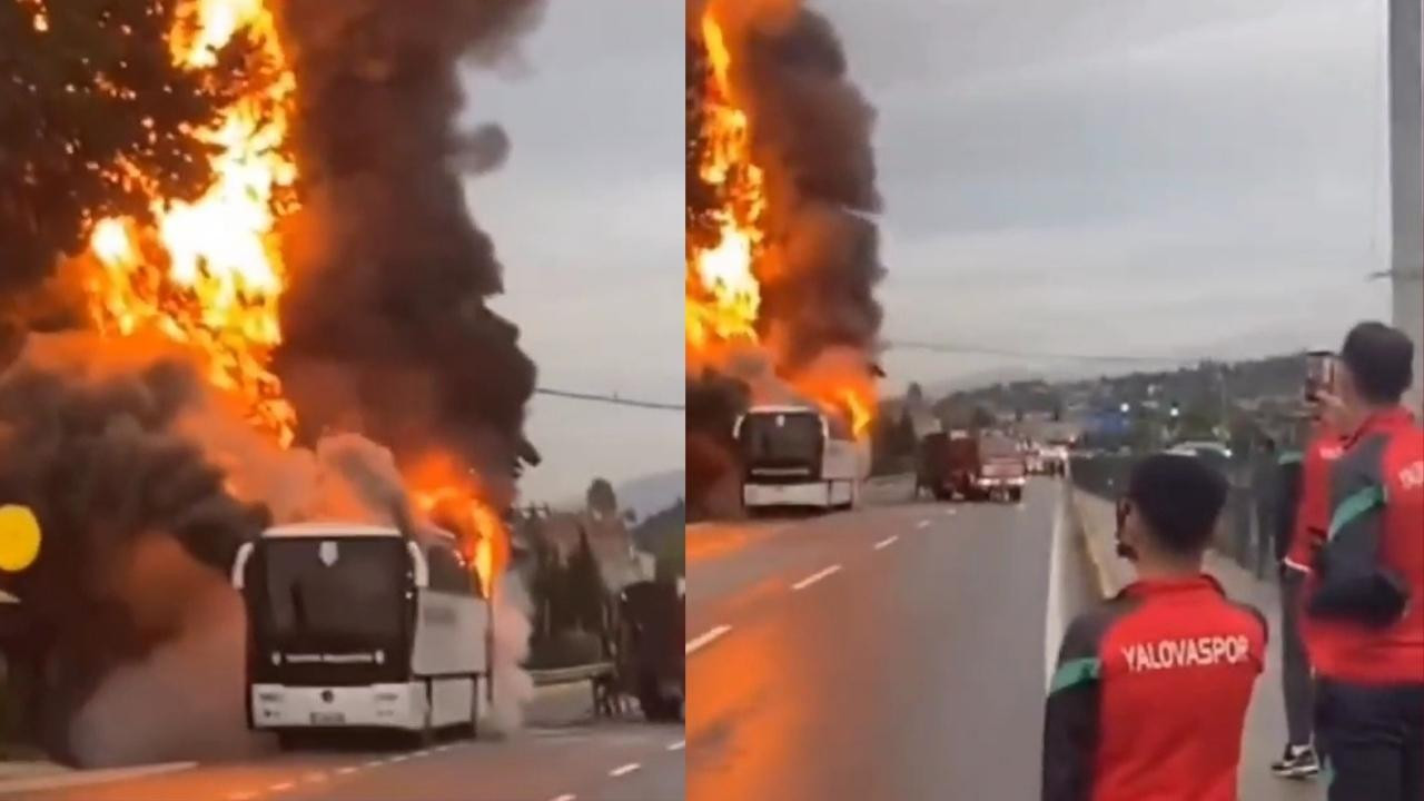 Yalovasporlu oyuncuları taşıyan otobüs yandı!
